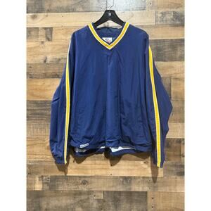 Vintage Sportswear Pullover Windbreaker – Navy Blue with Yellow - Large